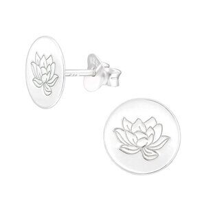 Sterling Silver Round Lotus Flower Earrings